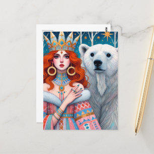 Red Haired Princess and the Polar Bear  Postcard
