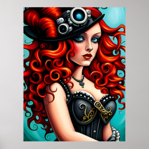 Red Haired Streampunk Woman Poster