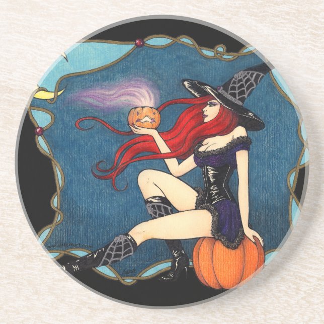 Red-haired Witch Halloween Coaster (Front)