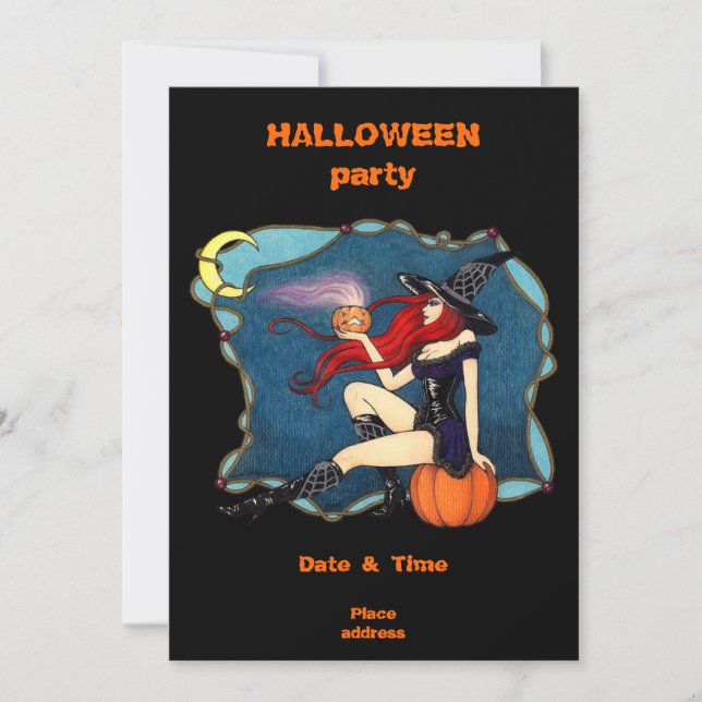 Red-haired Witch Halloween Invitation (Front)