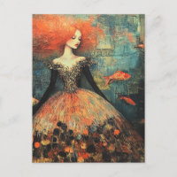 Red haired Woman in Fishscale Fashions