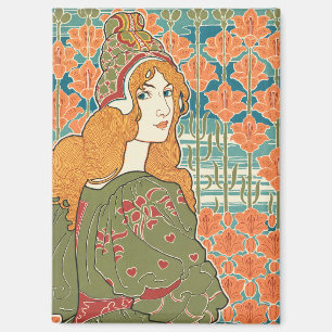 Red Haired Woman Orange Lilies Vintage Art Print Magnet