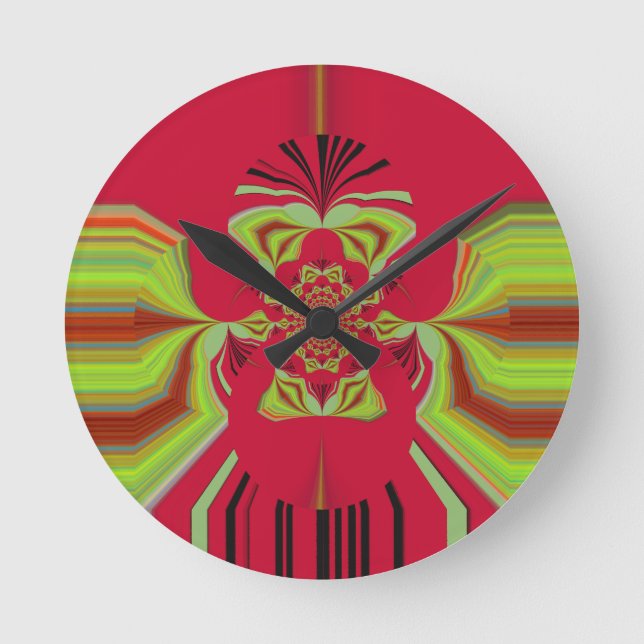 Red Hakuna Matata pattern Round Clock (Front)