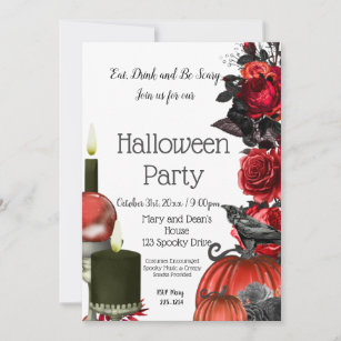Red Halloween, Gothic, Witch Invitation