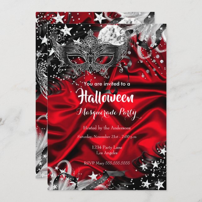 Red Halloween Magical Night Masquerade Party Invitation (Front/Back)