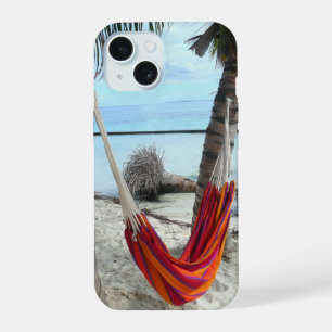 Red Hammock Between Palms, Caribbean Beach iPhone 15 Case