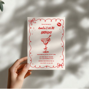 Red hand Drawing cocktail Birthday party Invitation