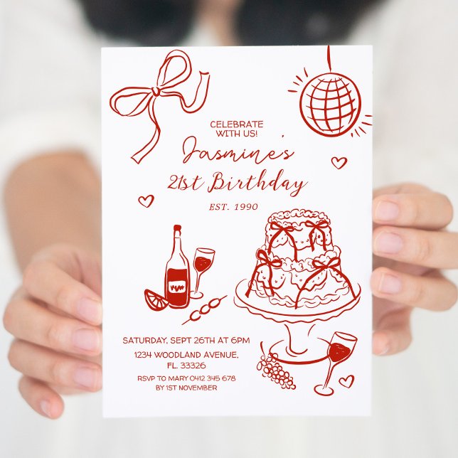 Red Hand Drawn 21st, 30th,40th,50th, Birthday  Invitation (Creator Uploaded)