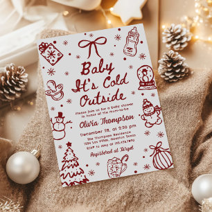 Red Hand Drawn Baby It's Cold Outside Baby Shower Invitation