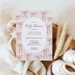 Red Hand Drawn Boho Bows Pink Girl Baby Shower