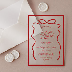 Red Hand Drawn Bow Ribbon Sketch Wedding Acrylic Invitations
