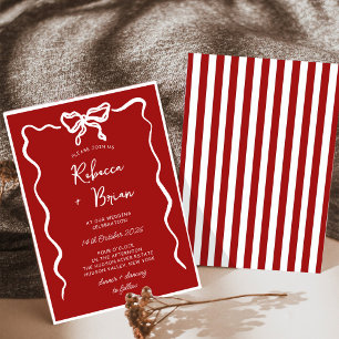 Red Hand Drawn Bow Ribbon Sketch Wedding Invitation