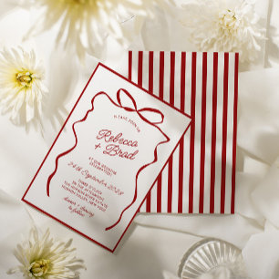 Red Hand Drawn Bow Ribbon Sketch Wedding Invitation