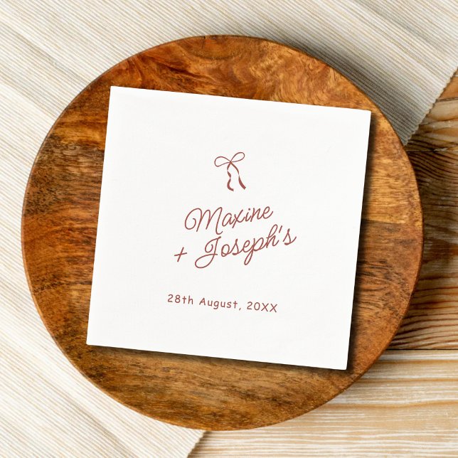 Red Hand Drawn Bow Ribbon Sketch Wedding Napkin (Red hand drawn bow ribbon wedding napkins add charming style to your special day.)