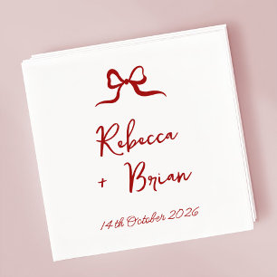 Red Hand Drawn Bow Ribbon Sketch Wedding Napkin