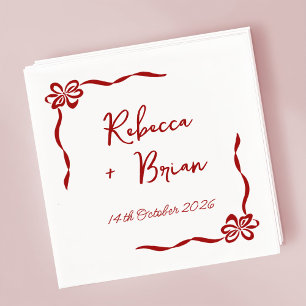 Red Hand Drawn Bow Ribbon Sketch Wedding Napkin