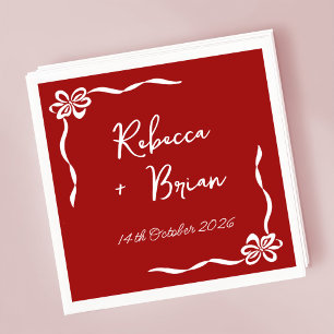 Red Hand Drawn Bow Ribbon Sketch Wedding Napkin