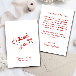 Red Hand Drawn Bow Ribbon Sketch Wedding Thank You Card
