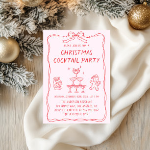 Red Hand drawn Christmas Cocktail Party Invitation