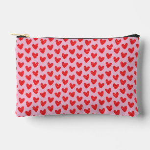 Red Hand-Drawn Doodle Hearts Pattern on Pastel Pin Accessory Pouch