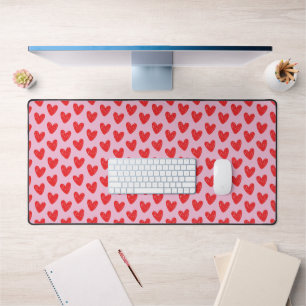 Red Hand-Drawn Doodle Hearts Pattern on Pastel Pin Desk Mat