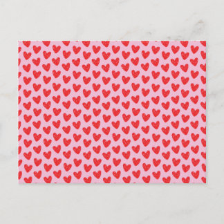 Red Hand-Drawn Doodle Hearts Pattern on Pastel Pin Postcard