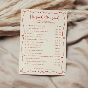 Red Hand Drawn He said She said Bridal Shower Card