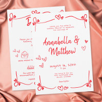 Red Hand Drawn Heart Whimsical Modern Wedding