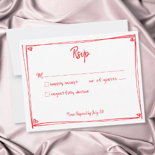 Red Hand Drawn Heart Whimsical Modern Wedding RSVP Card