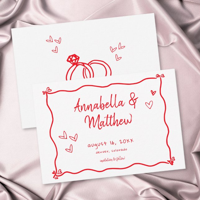 Red Hand Drawn Heart Whimsical Modern Wedding  Save The Date (Red Hand Drawn Heart Whimsical Modern Wedding Save The Date)