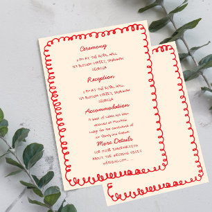 Red hand drawn heart Whimsical Wedding  Invitation