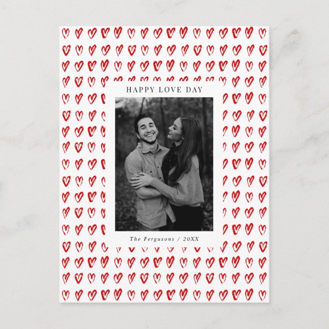 Red Hand Drawn Hearts Valentine's Day Photo Card (Front)