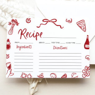 Red Hand Drawn Italian Bridal Shower Recipe Card