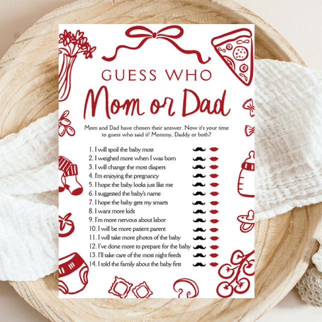 Red Hand Drawn Italian Guess Who Mum or Dad Game Invitation (Creator Uploaded)