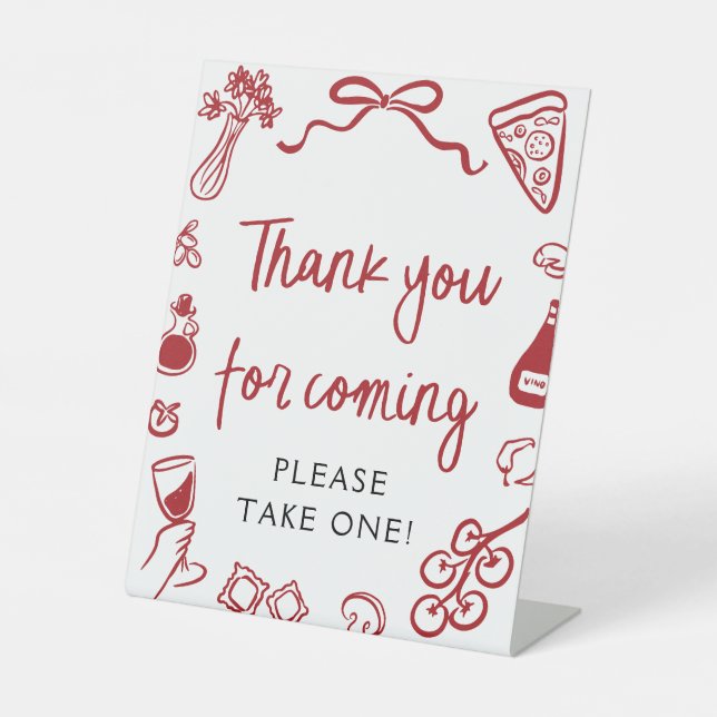 Red Hand Drawn Italian Thank you for coming Sign (Front)