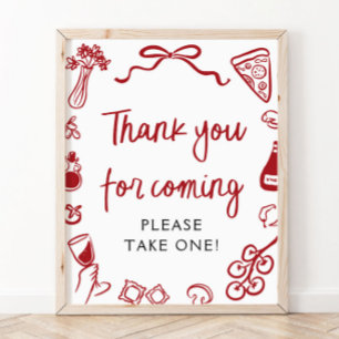 Red Hand Drawn Italian Thank you for coming Sign