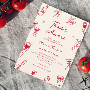 Red Hand Drawn Italian That's Amore Bridal Shower Invitation