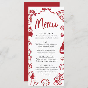 Red Hand Drawn Italian Whimsical Pizza Pasta Wine Menu