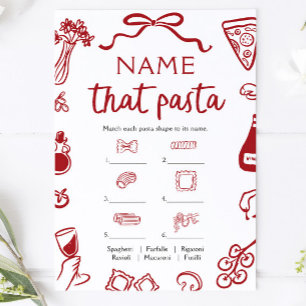 Red Hand Drawn Name That Pasta Bridal Shower Game Invitation
