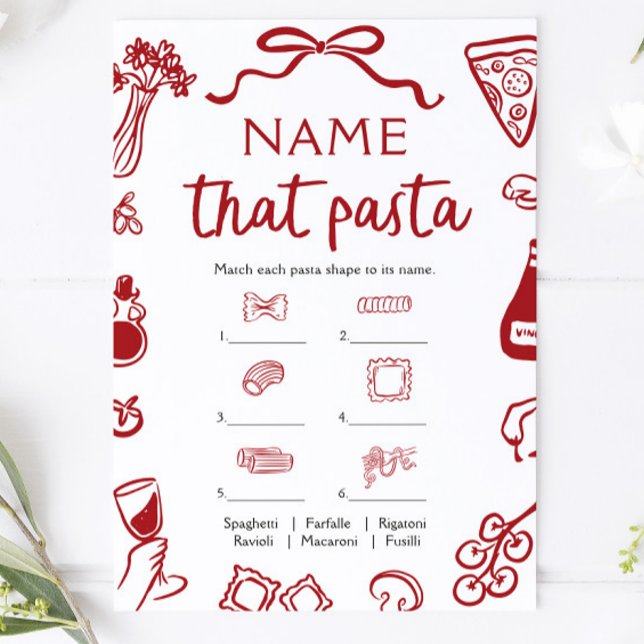 Red Hand Drawn Name That Pasta Bridal Shower Game Invitation (Red Hand Drawn Name That Pasta Bridal Shower Game )