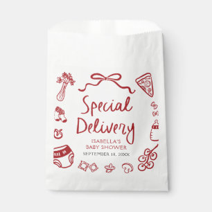 Red Hand Drawn Pizza Special Delivery Baby Shower Favour Bags