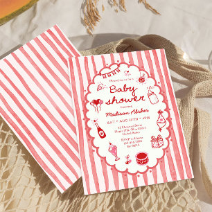 Red Hand-Drawn Stripes Baby Shower Invitation