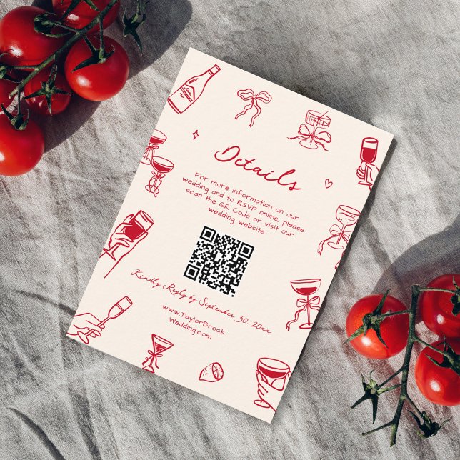 Red Hand Drawn Thats Amore Wedding Details Qr Code Enclosure Card (Creator Uploaded)