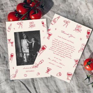 Red Hand Drawn Thats Amore Wedding Thank You Card