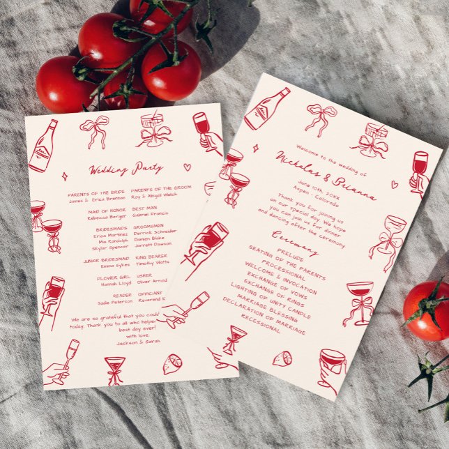 Red Hand Drawn Wedding Programme (Creator Uploaded)