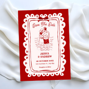 Red Hand drawn wedding Save The Date