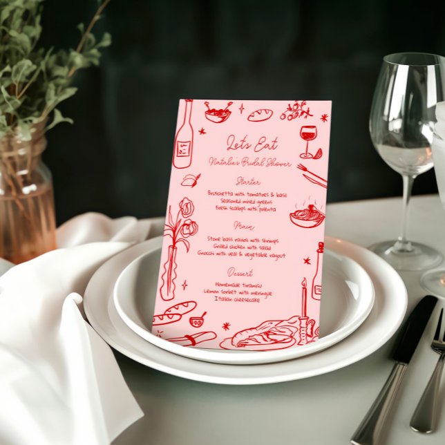 Red Hand Drawn Whimsical Wedding Menu (Creator Uploaded)