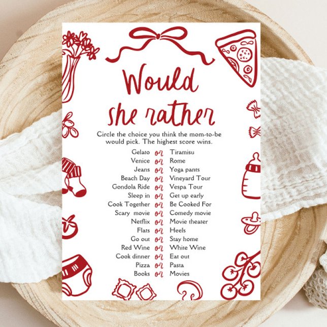 Red Hand Drawn Would She Rather Baby Shower Game Invitation (Creator Uploaded)