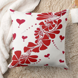 Red Hand-Painted Henna Mehndi Art Unique Intricate Cushion