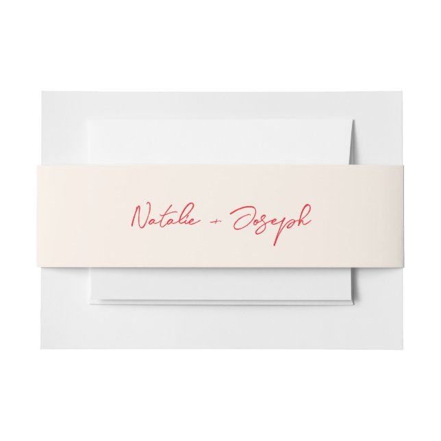 Red Hand Written Retro Calligraphy Boho Wedding Invitation Belly Band (Front Example)